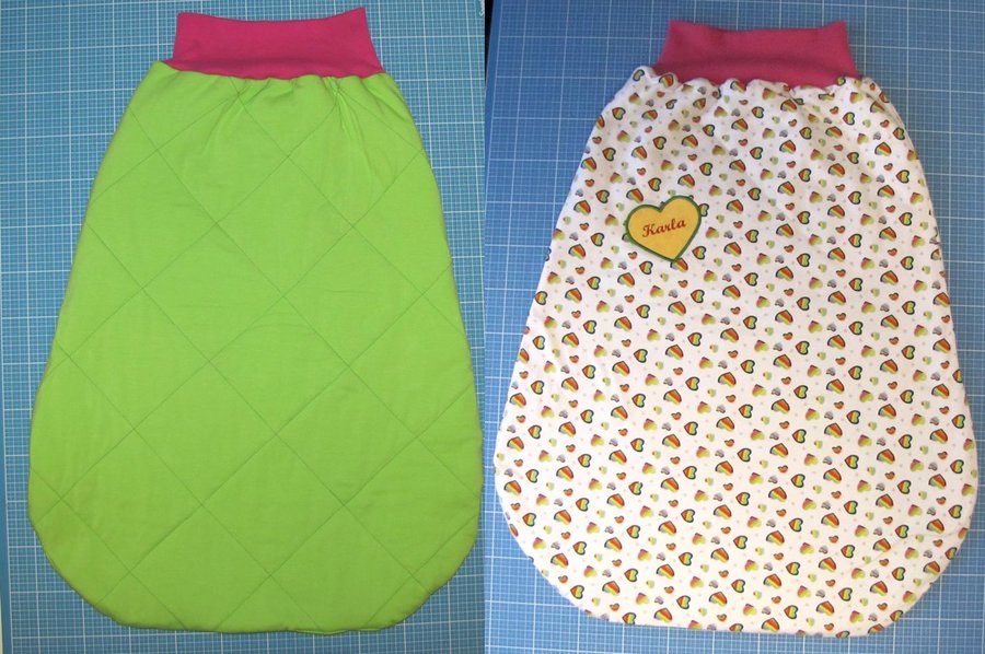 leichter Sommer-Pucksack 6-18 Monate Innen-, und Außenseite mit dem ersten Stickversuch