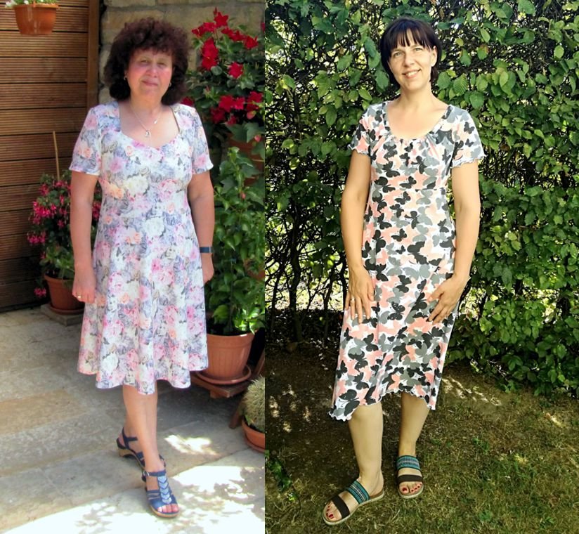Sommerkleid aus Scubba mit Herzausschnitt Sommerkleid aus Jersey mit Rollsaum-Abschlüssen